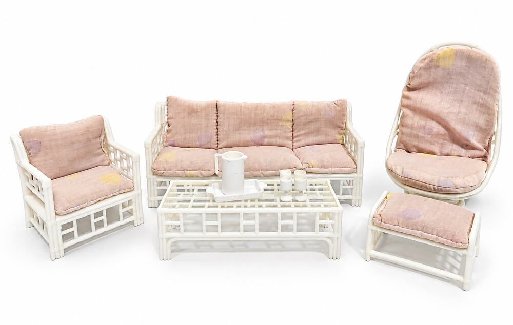 Vintage Barbie Rattan Patio Furniture Set 1985 Couch Chair Table